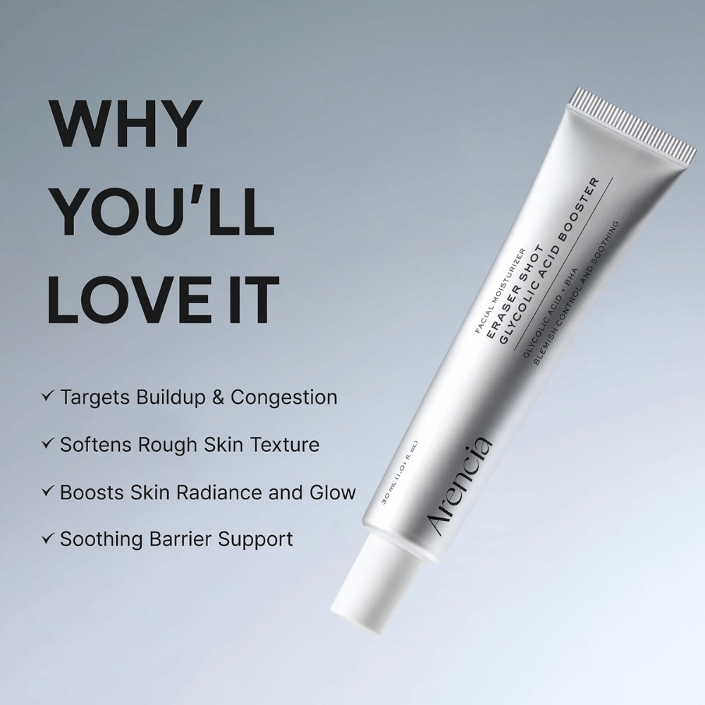 Arencia Eraser Shot Glycolic Acid Booster – kuoriva booster, joka tasoittaa ihon rakennetta ja antaa hehkua