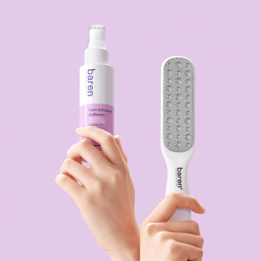 BAREN Foot Callus Eraser Home Set – jalkojenhoitosarja, jossa on kuoriva Foot Exfoliant Softener ja jalkaviila kovettumille