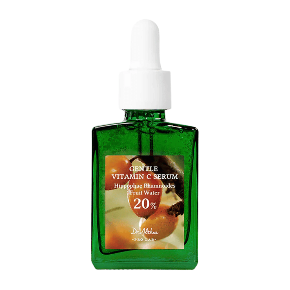 Dr.Althea Gentle Vitamin C Serum sisältää 20% C-vitamiinia ja tyrnivettä, jotka kosteuttavat ja kirkastavat ihoa. Se vähentää pigmentoitumista ja suojaa vapailta radikaaleilta, mikä antaa tasaisemman ja säteilevämmän ihonsävyn.