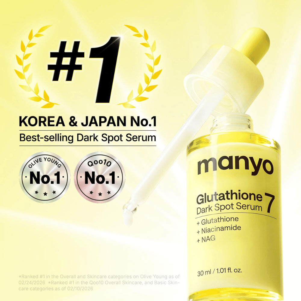 Ma:nyo Glutathione 7 Dark Spot Serum palkittu seerumi pigmenttiläiskiä vastaan glutathionin, niasiiniamidin ja NAG:n kanssa