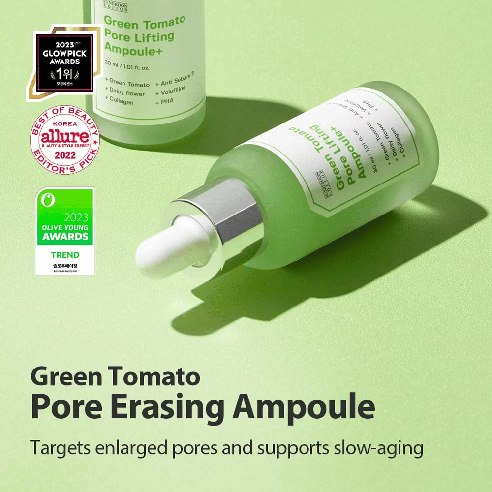 Green Tomato Pore Lifting Ampoule+ tuotekuva Glowpick, Allure ja Olive Young Awards 2023 -palkinnoilla.