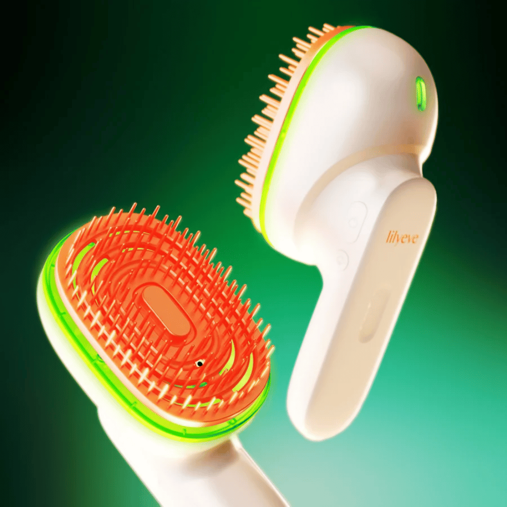 LILYEVE GrowTurn Brush Steam Booster – hiuspohjaharja vihreällä LED-valotoiminnolla