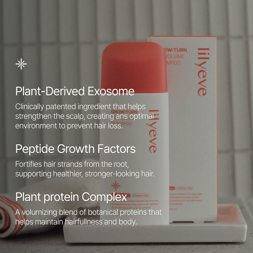 LILYEVE Grow:Turn Exosome 3D Volume Brush Shampoo kliinisesti kehitetty formula hiuspohjaa ja volyymia varten