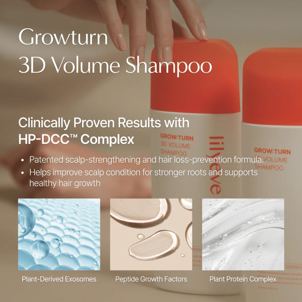 LILYEVE Grow:Turn Exosome 3D Volume Brush Shampoo eksosomeilla ja peptideillä täyteläisempää hiusta varten
