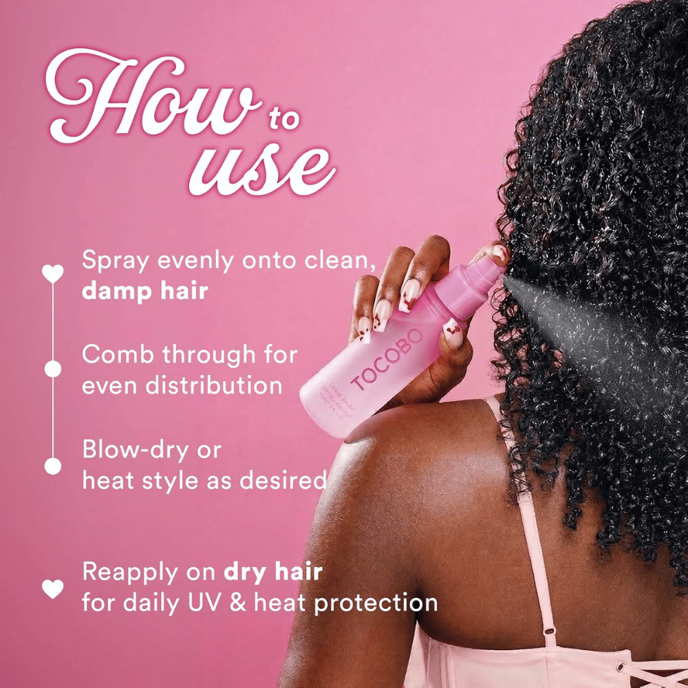 TOCOBO Heat Proof Hair Mist #01 Lowkey Famous – levitetään kosteisiin hiuksiin ennen föönausta ja lämpömuotoilua