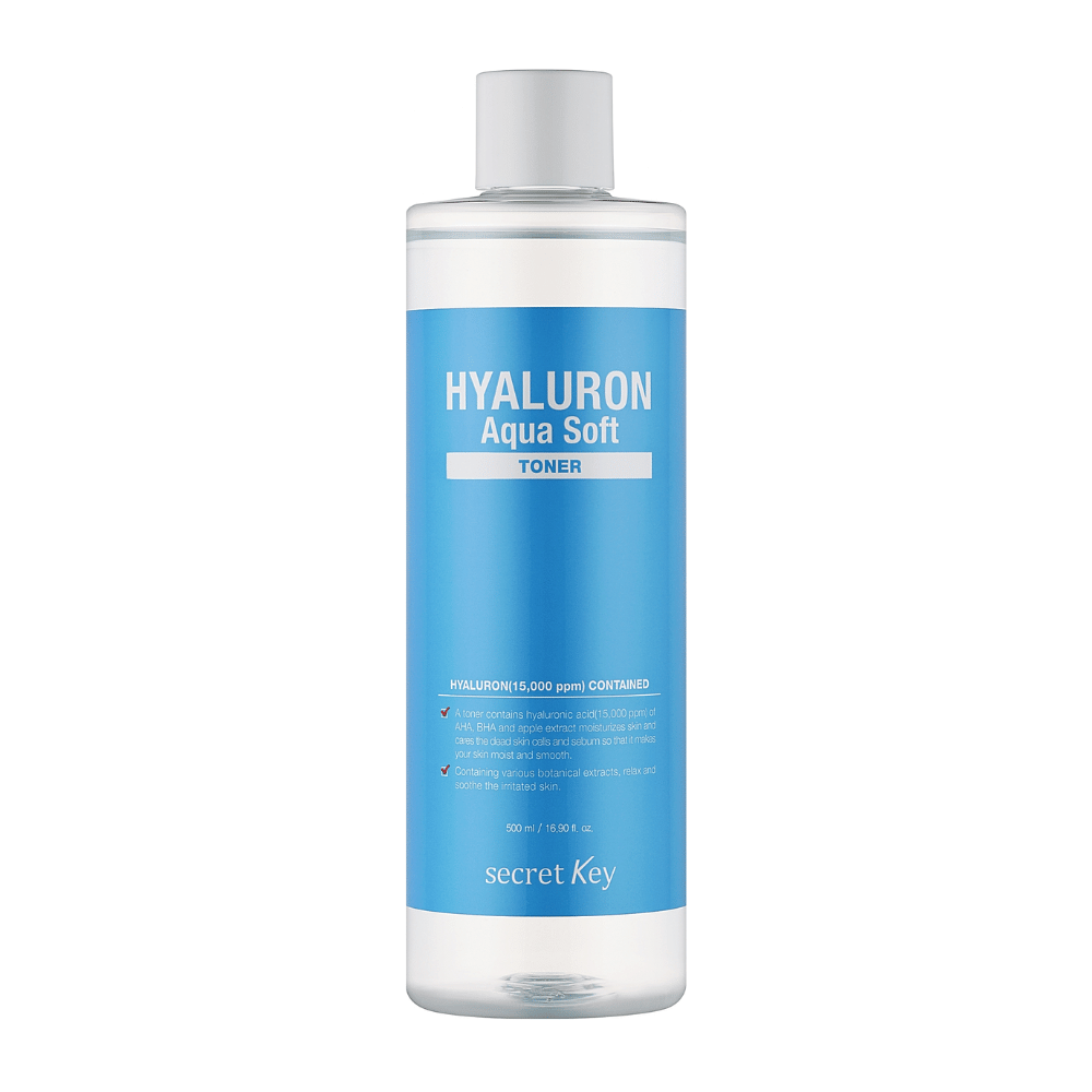 Secret Key Hyaluron Aqua Soft Toner – kosteuttava kasvovesi hyaluronihapolla, joka tekee ihosta pehmeän, sileän ja virkistyneen luonnollisella hehkulla.