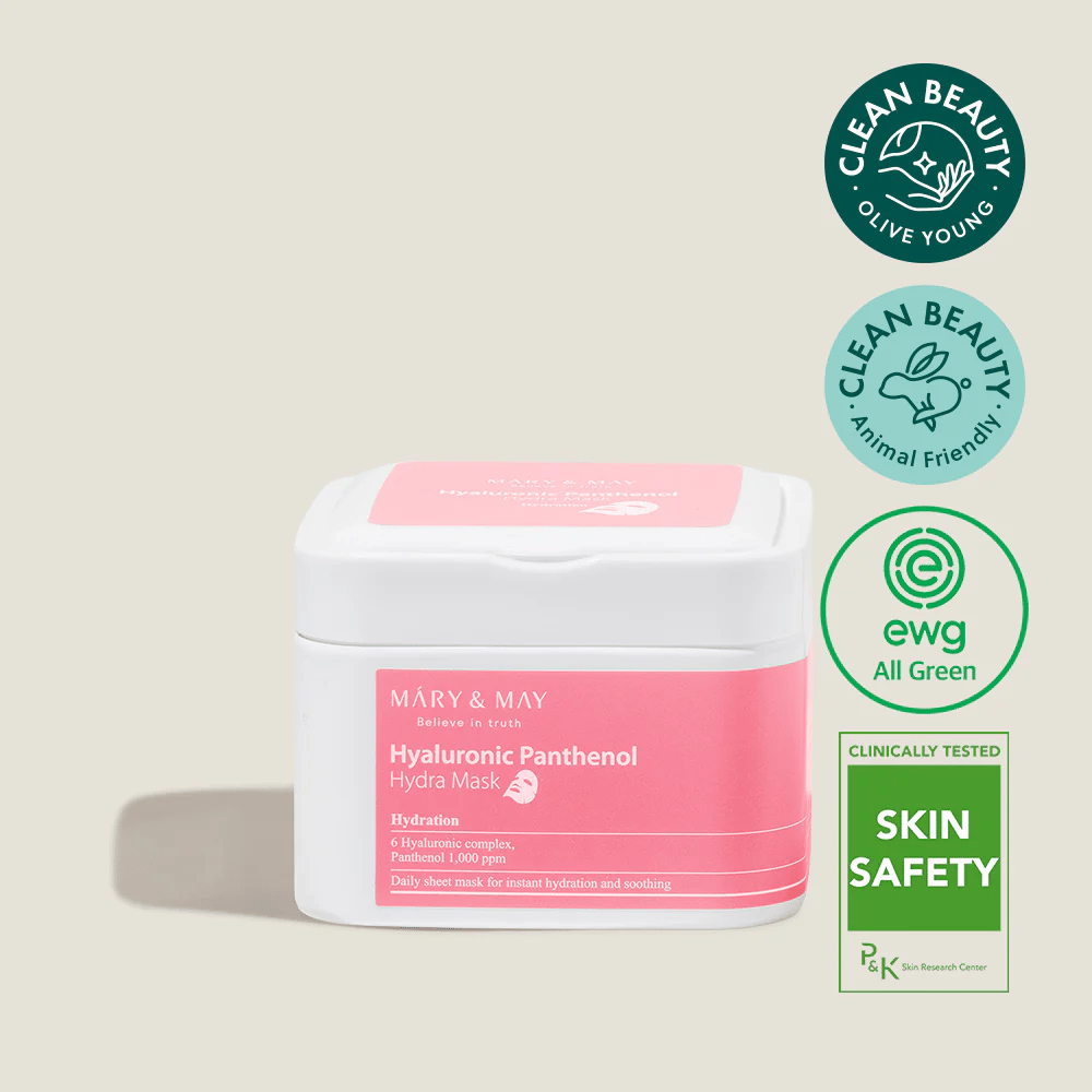 Mary & May Hyaluronic Panthenol Hydra Mask – kosteuttava Sheet mask 6 hyaluronihapolla ja panthenolilla, vegaaninen ja clean beauty