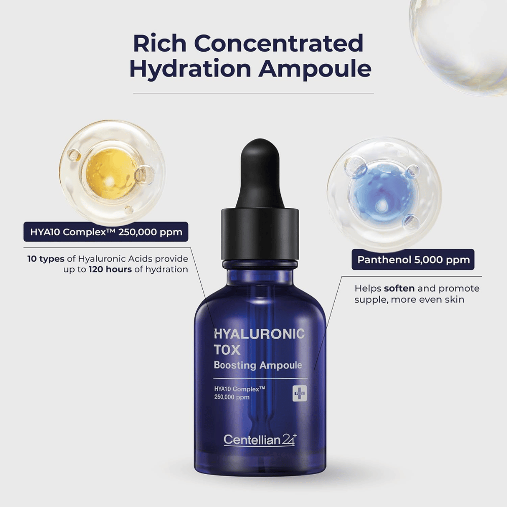 3. Centellian24 Hyaluronic Tox Boosting Ampoule – seerumi, jossa on 10 tyyppiä hyaluronihappoa ja pantenolia