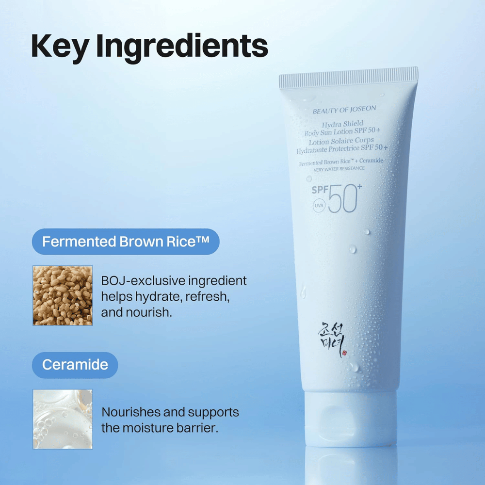 Beauty of Joseon Hydra Shield Body Sun Lotion SPF50+ fermentoidulla ruskealla riisillä ja keramidiilla