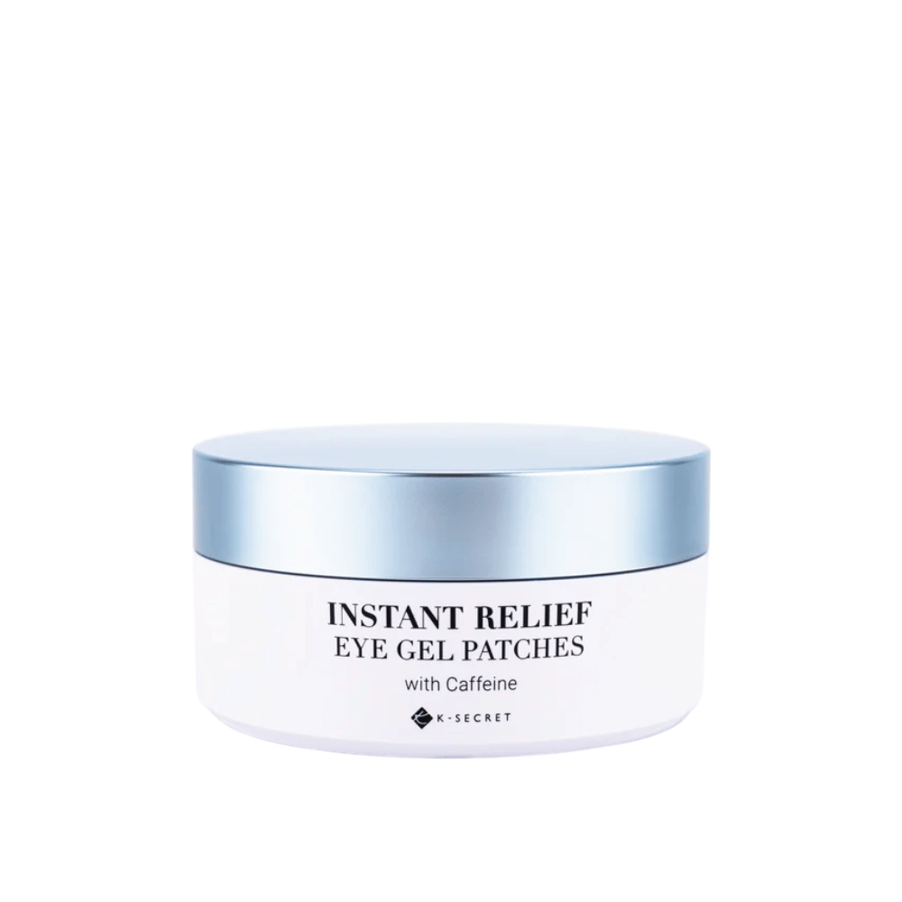 Purkki K-Secret Instant Relief Eye Gel Patches kofeiinilla ja sinisellä kannella.