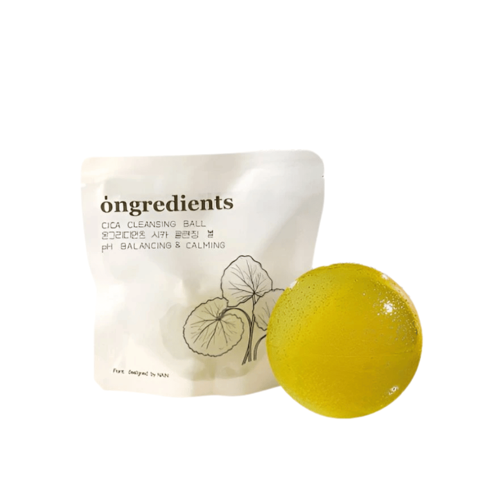Ongredients Jeju Cica Cleansing Ball – luonnollinen puhdistuspallo centella asiaticalla, joka tasapainottaa pH:ta ja rauhoittaa ihoa.