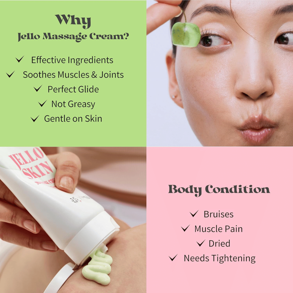 Beauty of Joseon Jello Skin Massage Cream kasvoille ja vartalolle silkinpehmeällä tunteella, kosteutuksella ja hierontaystävällisellä koostumuksella.