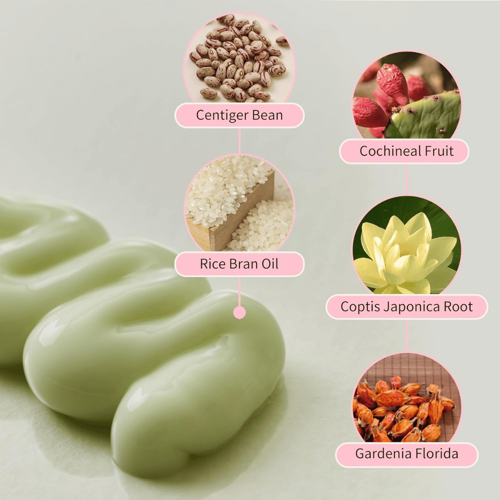 Beauty of Joseon Jello Skin Massage Cream sisältää niasiiniamidia, riisinleseöljyä, gardeniaa, coptis japonicaa ja kasviuutteita kosteutetulle iholle.