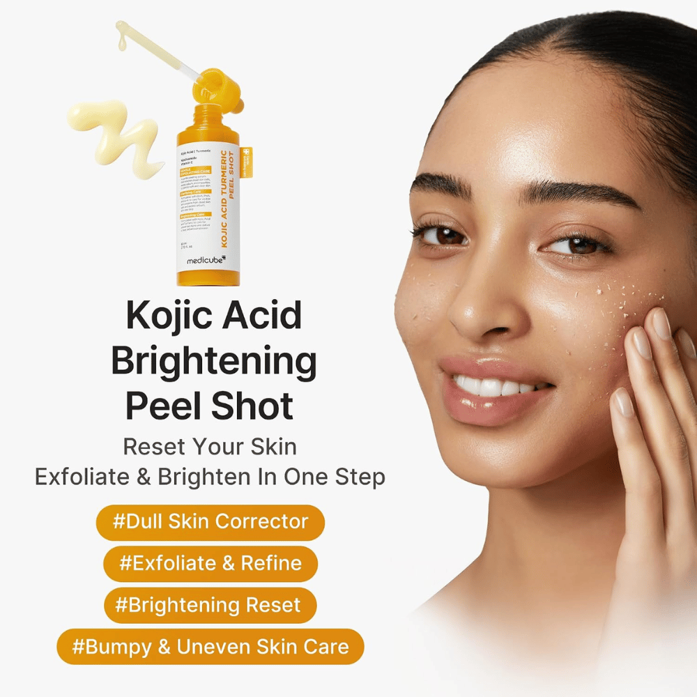 Medicube Kojic Acid Turmeric Peel Shot – korealainen kasvojen kuorinta samealle ja epätasaiselle iholle, joka kuorii ja antaa iholle მეტი hehkua.