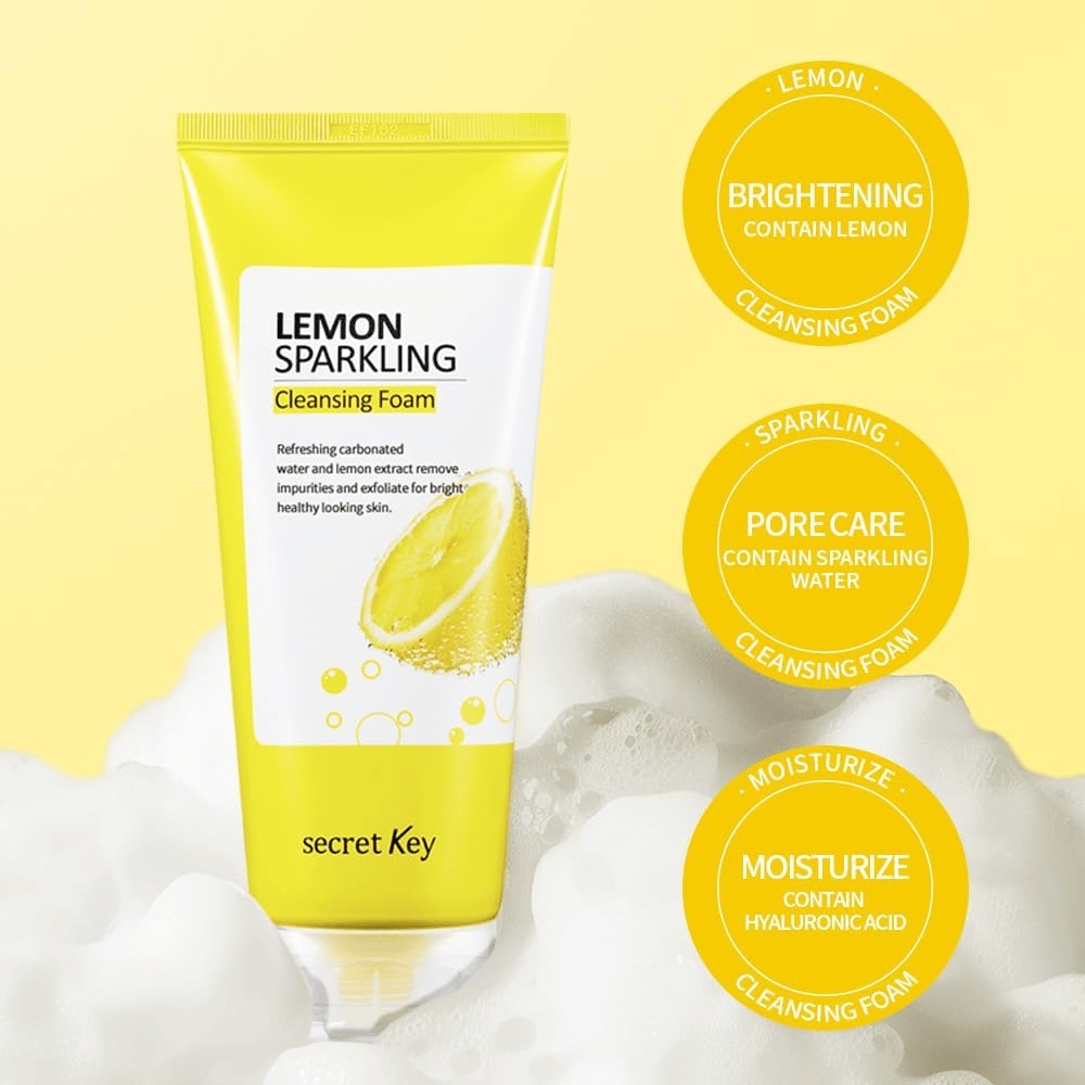 Secret Key Lemon Sparkling Cleansing Foam – vaahtoava kasvojenpuhdistusaine, joka puhdistaa huokoset, kosteuttaa hyaluronihapolla ja kirkastaa ihoa.