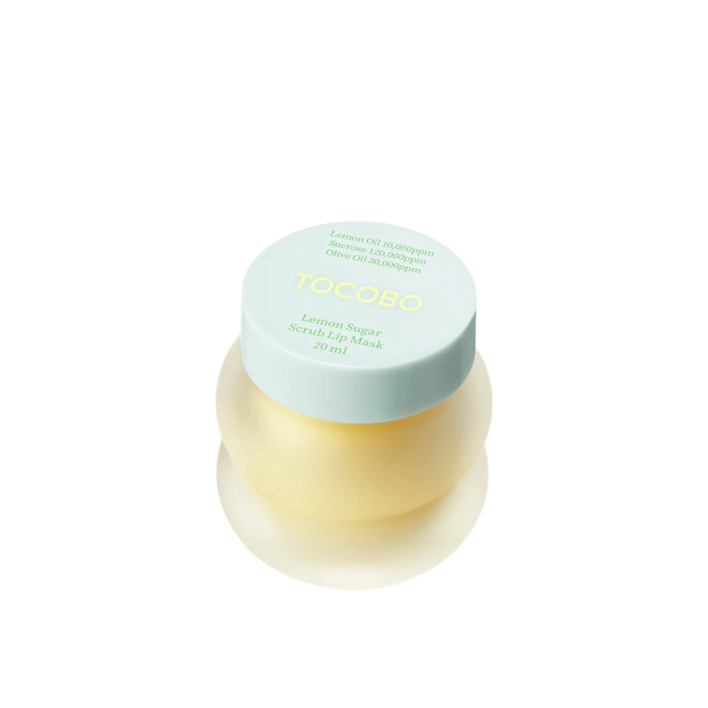 Produktbild på stängd burk av Tocobo Lemon Sugar Scrub Lip Mask 20 ml, mot vit bakgrund.