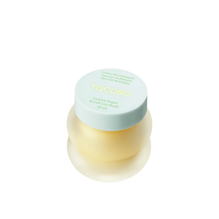 Produktbild på stängd burk av Tocobo Lemon Sugar Scrub Lip Mask 20 ml, mot vit bakgrund.