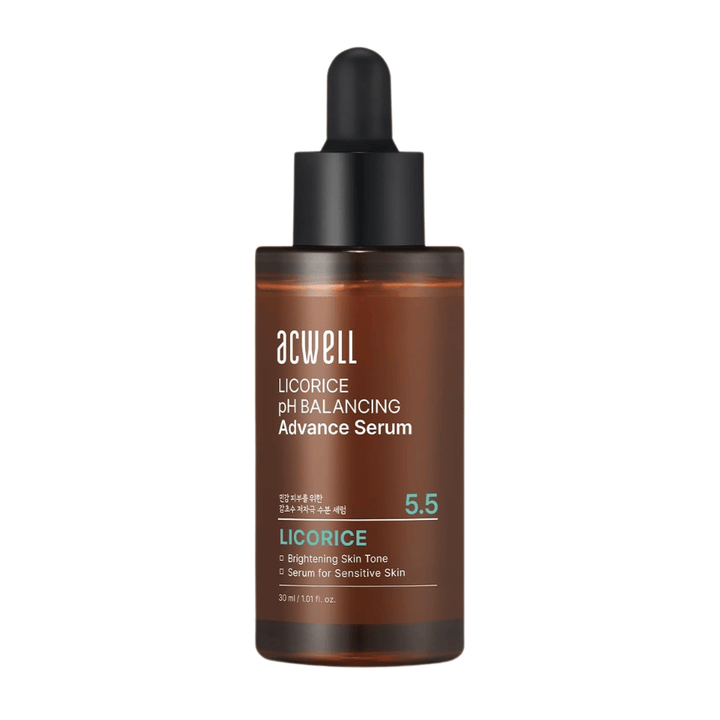 Puhdas irrotettu tuotekuva tuotteesta Acwell Licorice pH Balancing Advance Serum vaalealla taustalla.