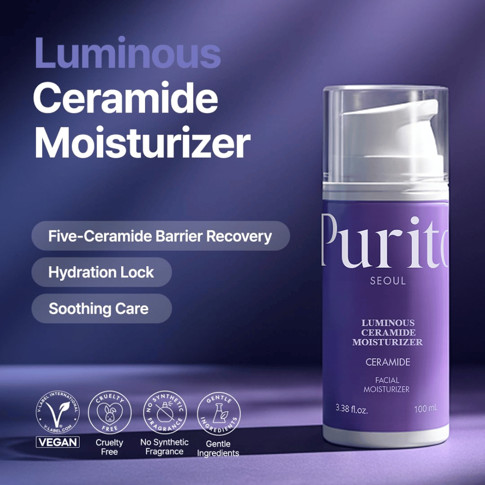 Purito Luminous Ceramide Moisturizer – korealainen kasvovoide, jossa on keramideja, jotka auttavat korjaamaan ihon suojakerrosta, lukitsemaan kosteuden ja antamaan tasaisemman ihon rakenteen.