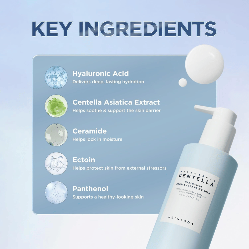 SKIN1004 Madagascar Centella Hyalu-Cica Gentle Cleansing Milk – hyaluronihappo, centella, keramidit, ektoiini ja pantenoli