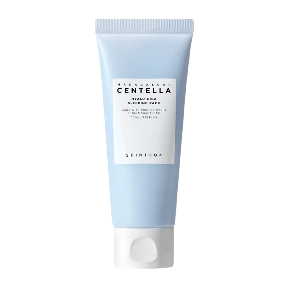 Kuva näyttää "Madagascar Centella Hyalu-Cica Sleeping Pack" 100 ml tuubissa SKIN1004, ihonhoitotuote yökäyttöön.