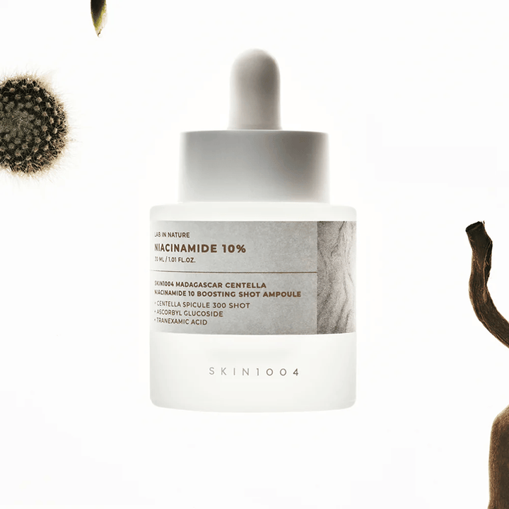 SKIN1004 Madagascar Centella Niacinamide 10 Boosting Shot Ampoule – korealainen seerumi 10 % niasiiniamidilla ja centella asiaticalla tasaisemman ihonsävyn, hehkun ja tasapainoisen ihon saavuttamiseksi.