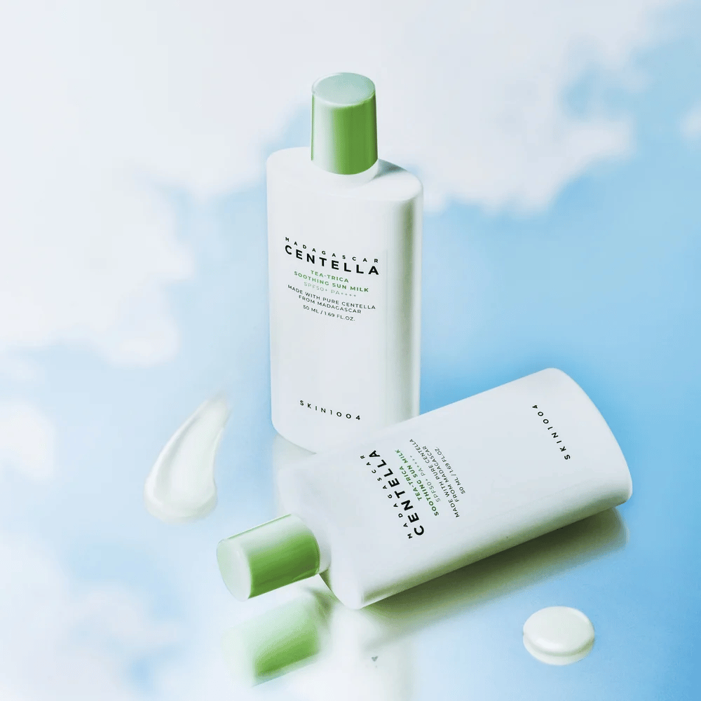 SKIN1004 Madagascar Centella Tea-Trica Soothing Sun Milk SPF50+ PA++++ kosteuttava kemiallinen aurinkosuoja kasvoille