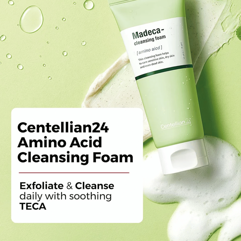 Centellian24 Madeca Amino Acid Cleansing Foam tuotekuva – korealainen puhdistusvaahto TECA ja aminohapot, jotka kuorivat kevyesti, puhdistavat ihoa tehokkaasti ja auttavat kosteuttamaan.