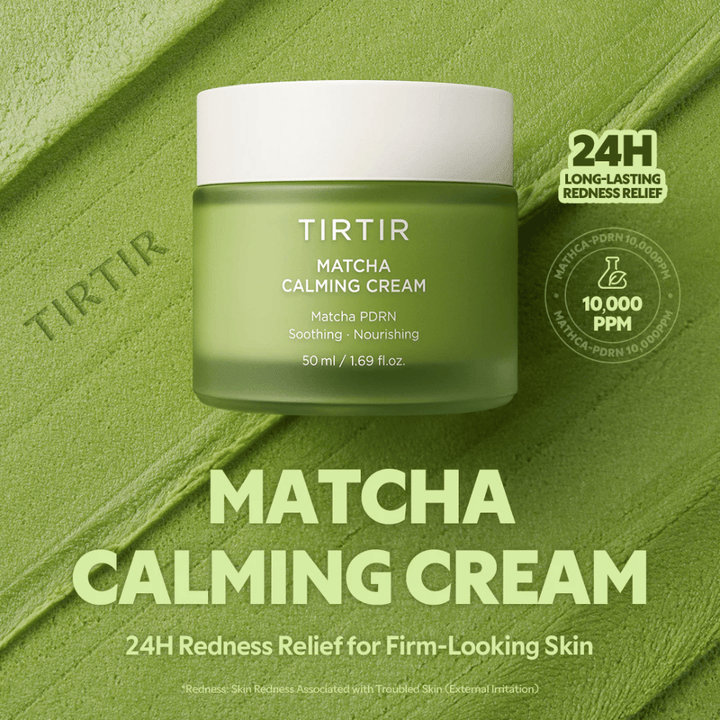 TIRTIR Matcha Calming Cream keramidi-, pantenoli- ja peptidiyhdisteillä, jotka kosteuttavat syvältä, vahvistavat ihon suojakerrosta ja parantavat kimmoisuutta.