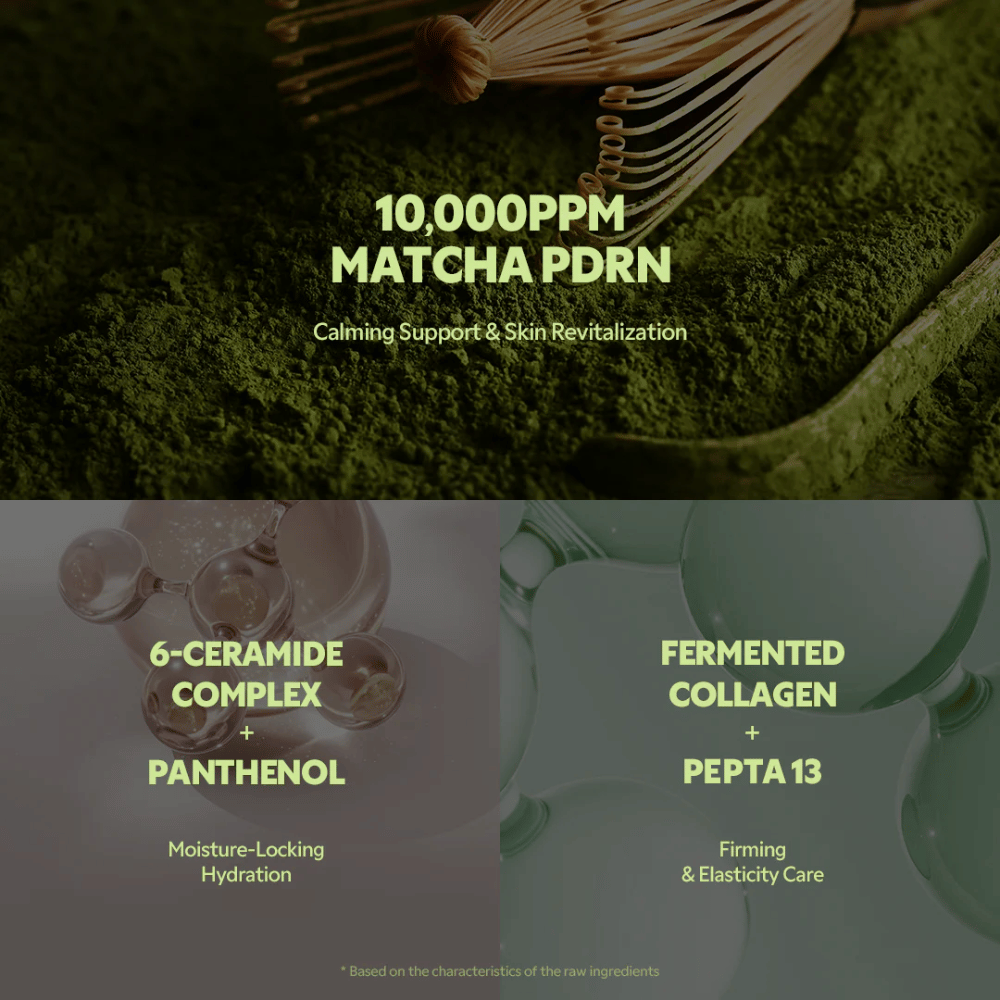 Matcha PDRN 10 000 ppm tuotteessa TIRTIR Matcha Calming Cream, joka rauhoittaa ärsytystä, vahvistaa ihoa ja antaa elvyttävän vaikutuksen.