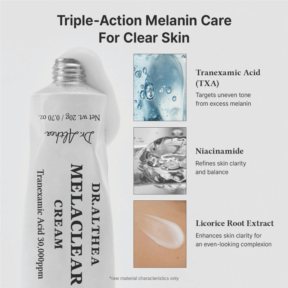 Dr. Althea Melaclear Cream sisältää traneksaamihappoa, niasiiniamidia ja lakritsinjuuriuutetta