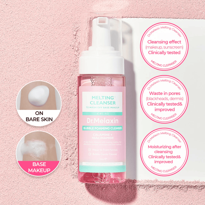 Dr. Melaxin Melting Cleanser misellivaahdolla, joka sulattaa meikin ja puhdistaa ihon hellävaraisesti