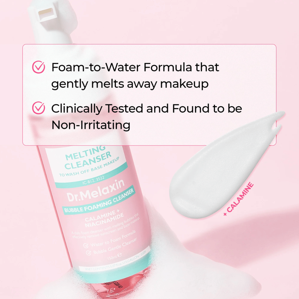 Foam-to-water-kaava Dr. Melaxin Melting Cleanser, joka poistaa tehokkaasti meikin ja epäpuhtaudet