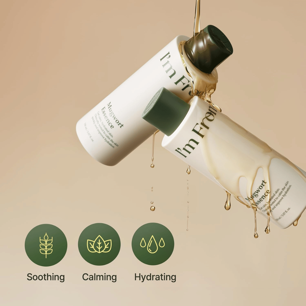 I'm From Mugwort Essence marunauutteella, joka rauhoittaa ärtynyttä ihoa, kosteuttaa intensiivisesti ja auttaa vahvistamaan ihon suojakerrosta.