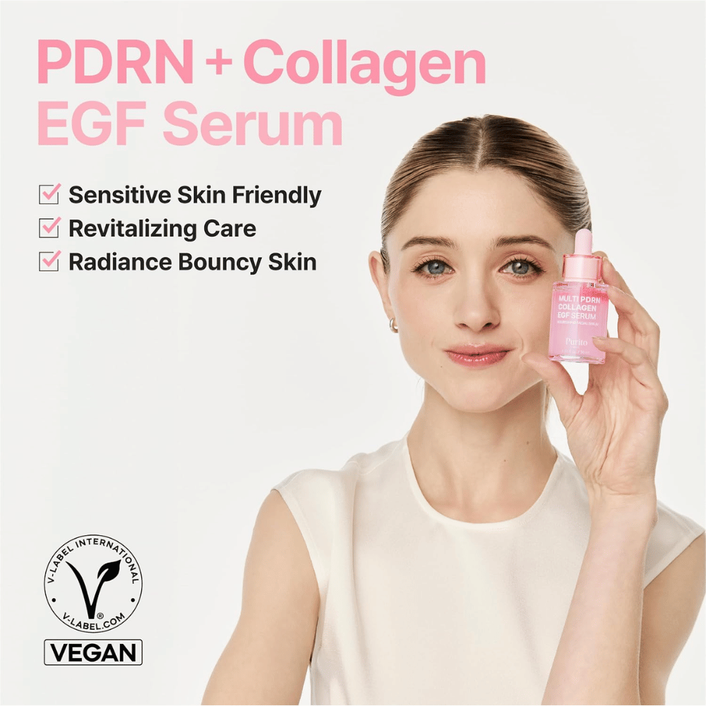 Purito Multi PDRN Collagen EGF Serum – vegaaninen seerumi herkälle iholle, hehkua ja kimmoisuutta varten.