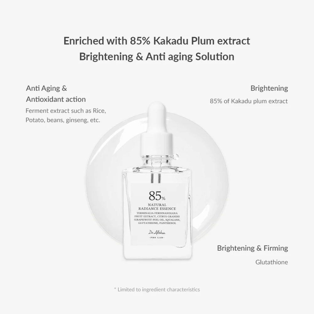 Dr. Althea Natural Radiance Essence Kakadu Plumilla ja antioksidanteilla, jotka parantavat ihon elastisuutta, vähentävät pigmenttihäiriö ja tekevät ihosta kiinteämmän.