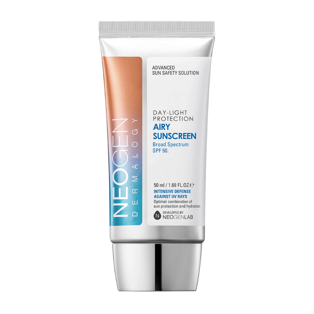 Neogen Dermalogy Day-Light Protection Airy Sunscreen SPF50 50ml – kevyt aurinkovoide, jossa on laajakirjoinen UV-suoja ja kosteuttava koostumus.