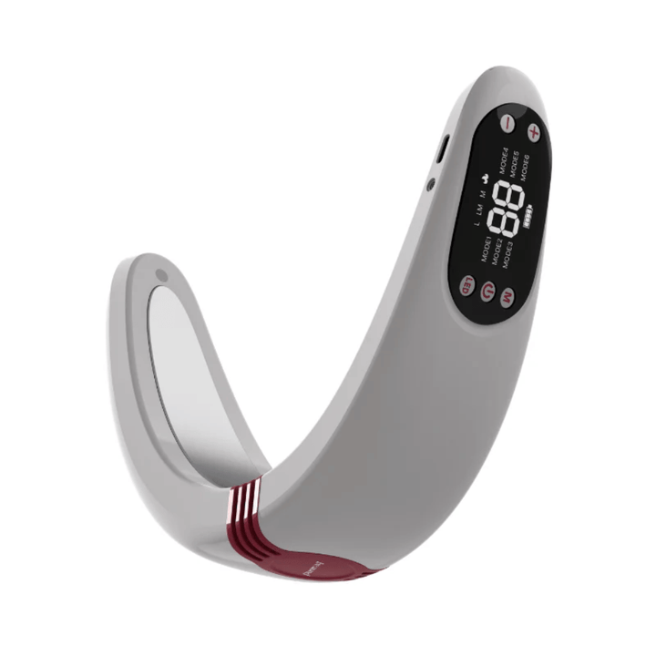 Kulmakuva tuotteesta Beaund Nmode Pro, joka näyttää ergonomisen U-muotoisen rakenteen. Muotoilu on kehitetty tarjoamaan läheinen kontakti hoitoalueeseen.