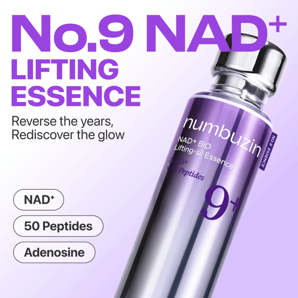 Numbuzin No.9 NAD+ Lifting Essence – voimakas essence, jossa on NAD+, peptidejä ja adeniinia, jotka palauttavat ihon hehkun ja kiinteyden.