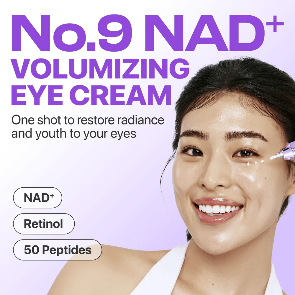 No.9 NAD+ Retinol Volumetox Eye Cream esitelty tilavuutta lisäävänä silmänympärysvoiteena, joka palauttaa hehkun ja nuorekkaan ulkonäön silmien ympärille.