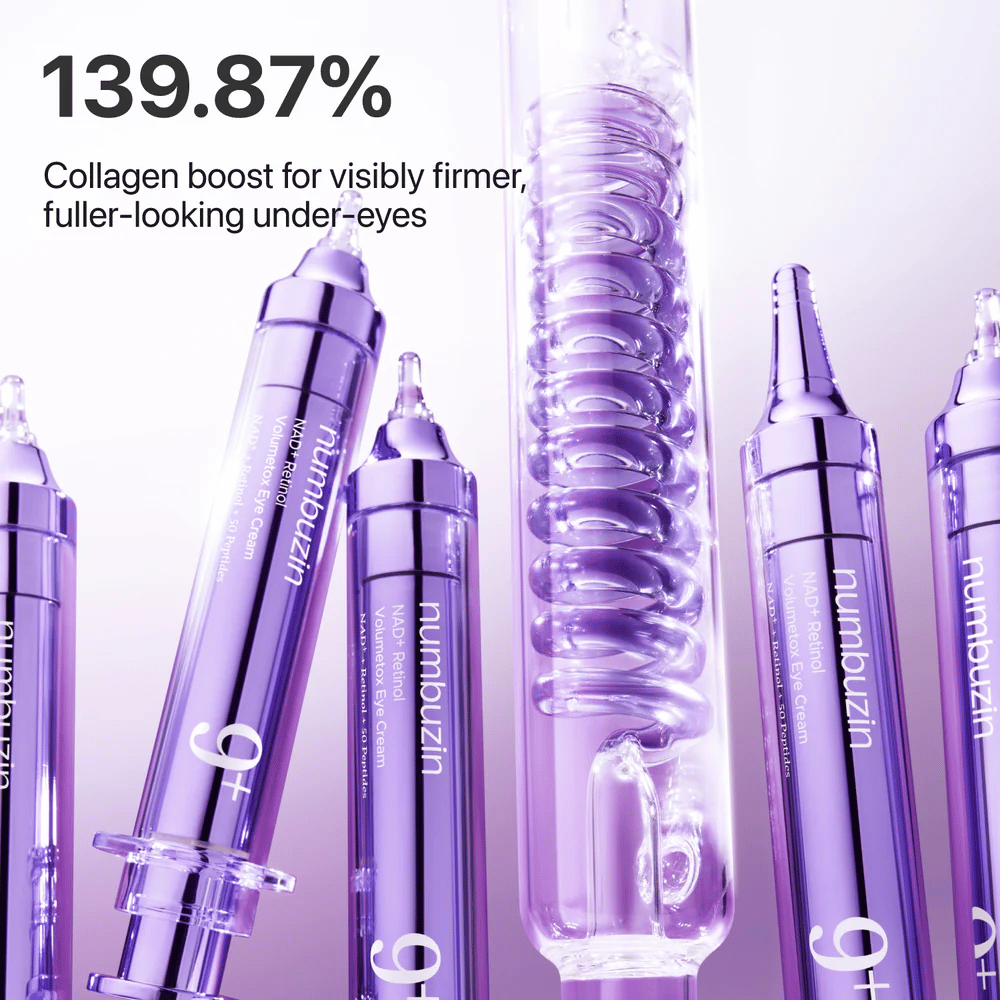 Kuva, joka näyttää No.9 NAD+ Retinol Volumetox Eye Cream kollageeniboostin, kehitetty kiinteämmälle ja täyteläisemmälle iholle silmien alla näkyvin tuloksin.