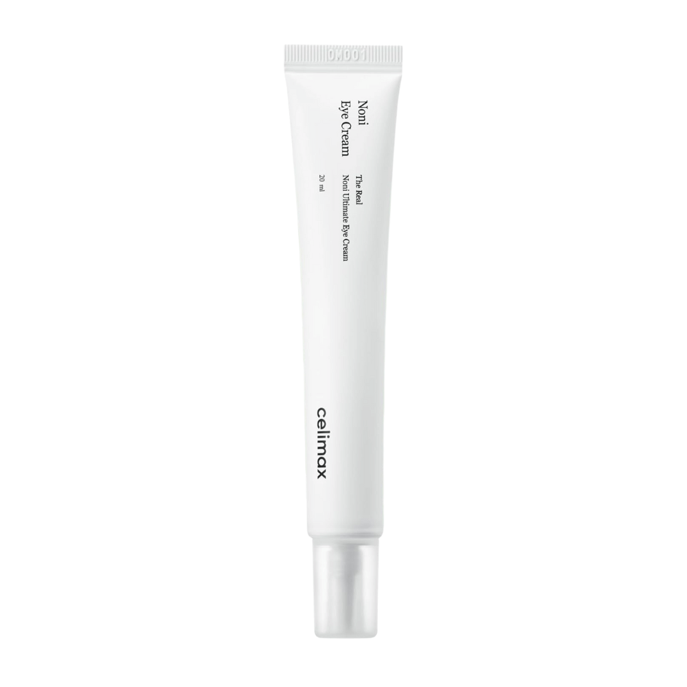 Noni Eye Cream valkoisessa tuubissa, jossa on läpinäkyvä korkki. Tuote on merkiltä Celimax ja sisältää 20 ml. Tuubin teksti ilmoittaa, että se on ravitseva silmänympärysvoide.