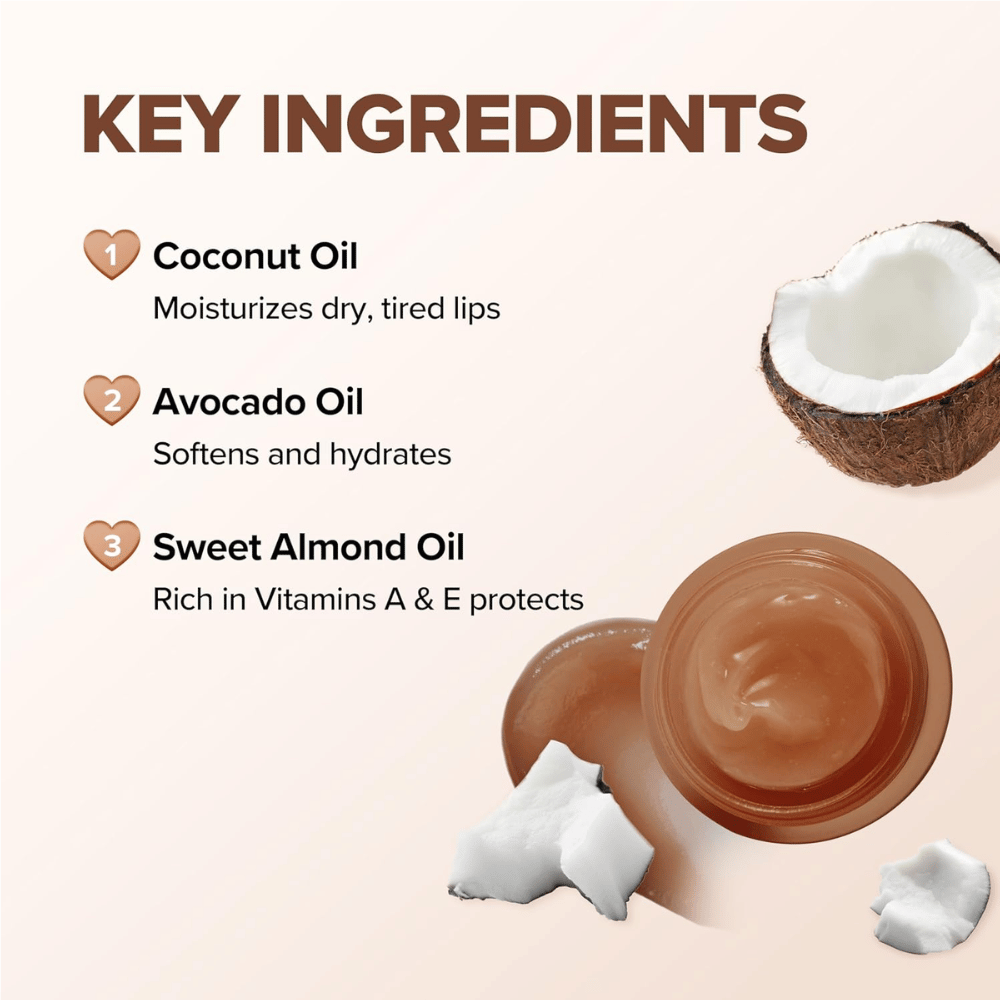 KLAVUU Nourishing Care Lip Sleeping Pack Coconut, jossa on kookosöljyä, avokadoöljyä ja manteliöljyä, kosteuttaa, hoitaa ja suojaa kuivia huulia.