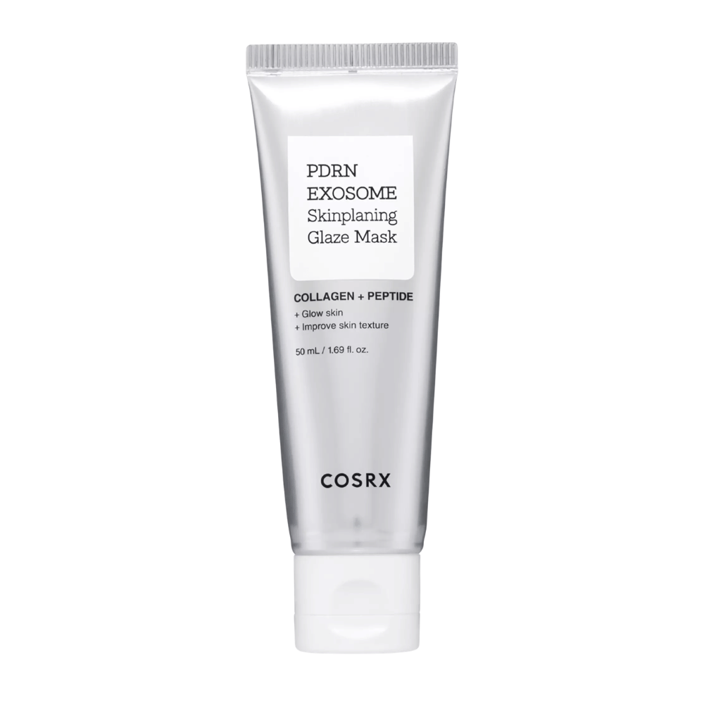 COSRX PDRN EXOSOME Skinplaning Glaze Mask – kasvonaamio, jossa on PDRN ja peptidejä, jotka kosteuttavat, tasoittavat ihon rakennetta ja antavat hehkua.