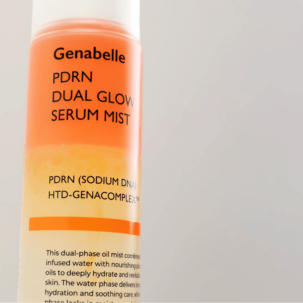 Genabelle PDRN Dual Glow Serum Mist sisältää PDRN ja HTD-GENACOMPLEXin kosteutetulle iholle