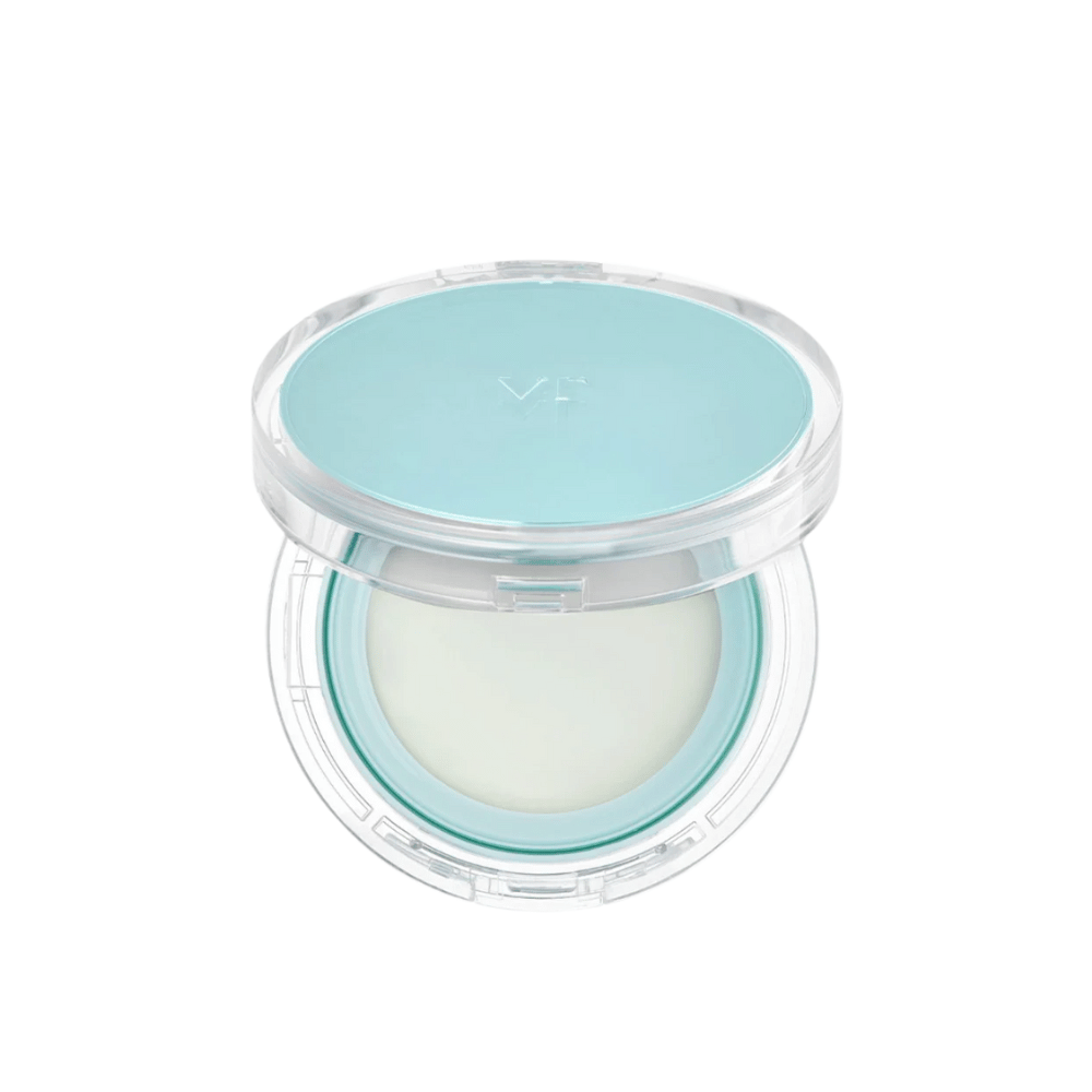 Avoin purkki VT PDRN Essence Glow Sun Pact:llä. Siinä on valkoinen sisäpinta ja sininen kansi, joka on suunniteltu antamaan säteilevä lopputulos iholle.