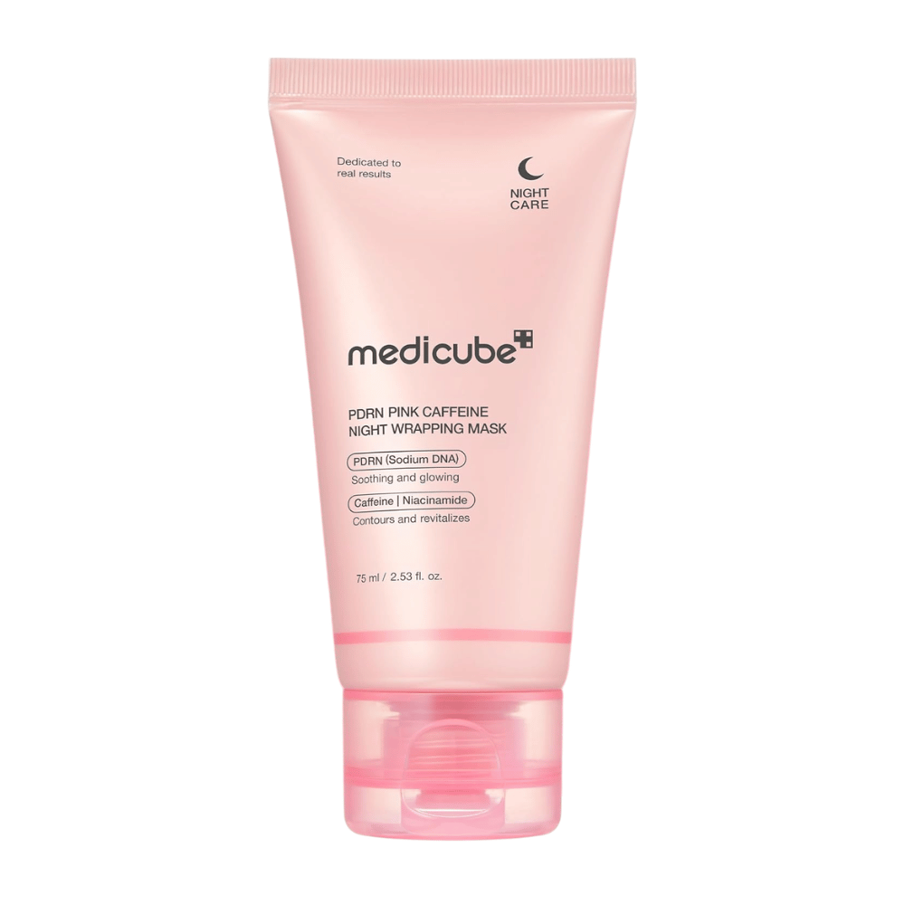 Medicube PDRN Pink Caffeine Night Wrapping Mask 75 ml – korealainen yönaamio, jossa on PDRN, kofeiinia ja niasiiniamidia heleyteen ja kosteutukseen.