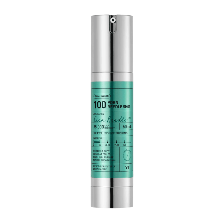 VT Cosmetics PDRN Reedle Shot 100 pullo minimalistisella muotoilulla ja aktiivisella koostumuksella ihon rakenteen, hehkun ja kimmoisuuden parantamiseen