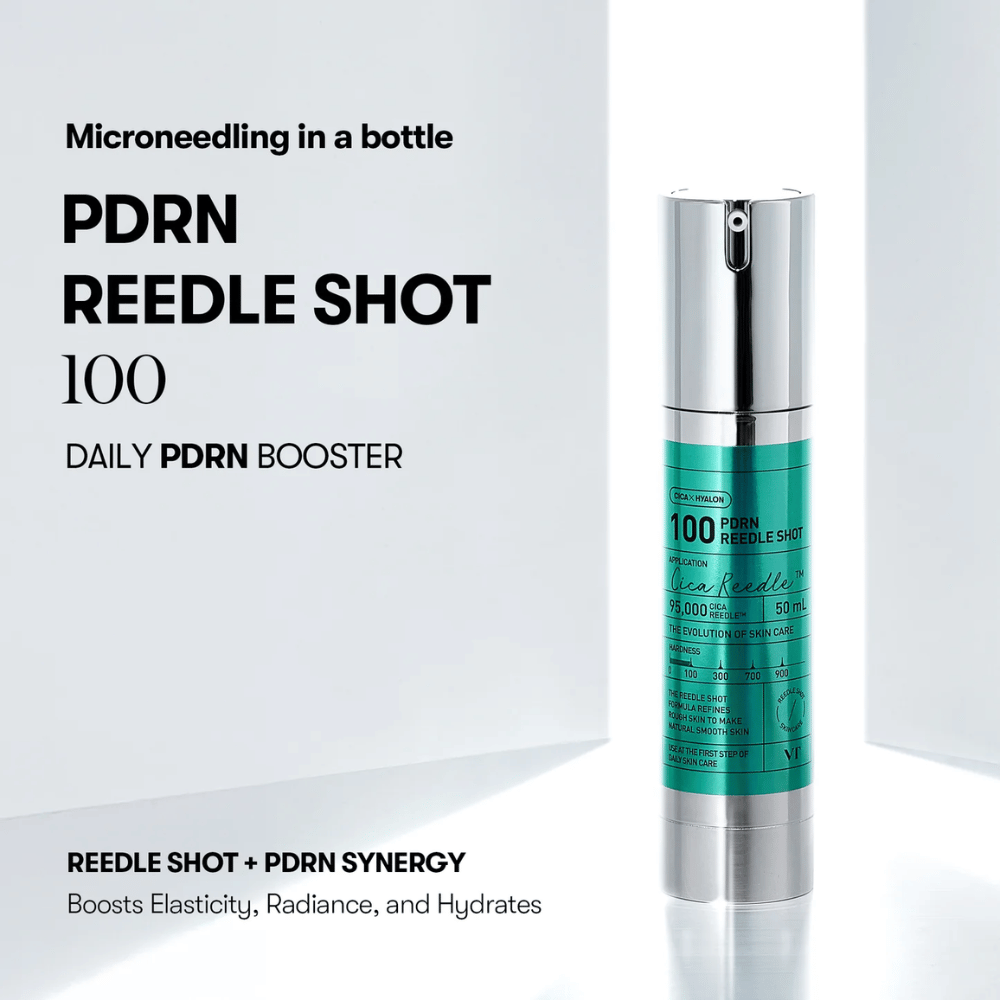 VT Cosmetics PDRN Reedle Shot 100 mikroneulaus seerumi PDRN boosterilla, joka lisää imeytymistä ja tekee ihosta kiinteämmän ja kosteutetun