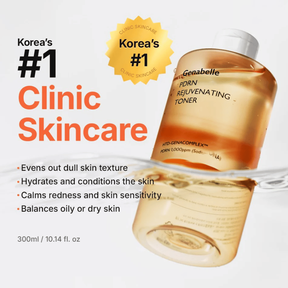 Genabelle PDRN Rejuvenating Toner joka kosteuttaa ihoa, tasoittaa ihon rakennetta, rauhoittaa punoitusta ja auttaa tasapainottamaan ihoa.